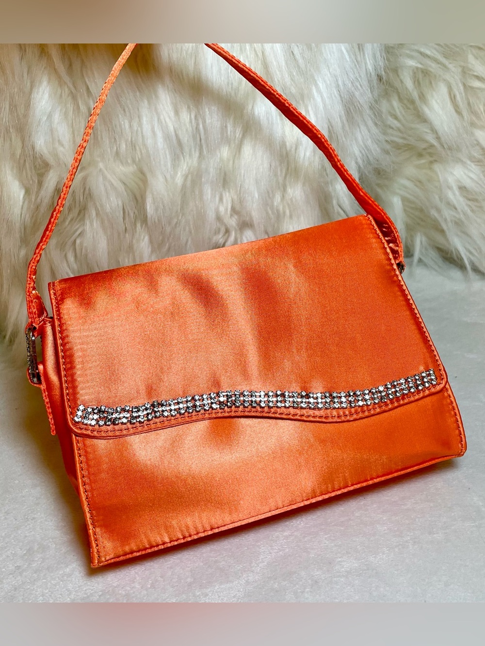 Dolls Kill - Juicy Rhinestone Purse, Orange Satin, Top-Handle Evening Bag. NWT